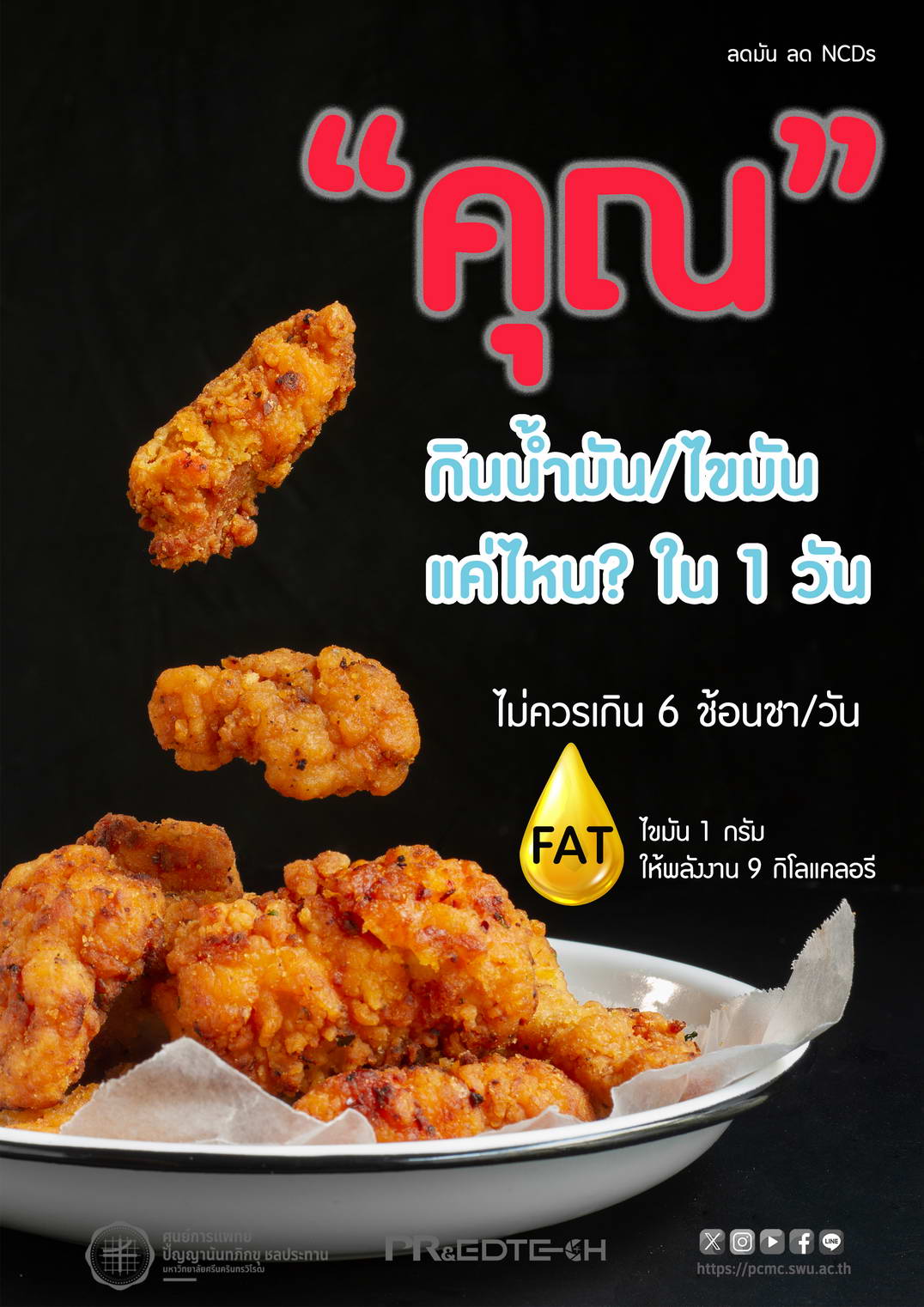 ลดมัน ลด NCDs กินน้ำมัน/ไขมัน ไม่ควรเกิน 6 ช้อนชา/วัน